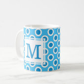 Mug Monogramme à points bleus et blancs modernes et am (Devant gauche)