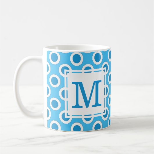 Mug Monogramme à points bleus et blancs modernes et am (Gauche)