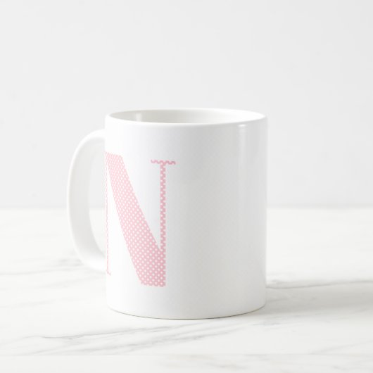 Mug Monogramme à points de polka rose et blanc (Devant gauche)