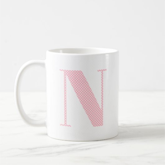 Mug Monogramme à points de polka rose et blanc (Gauche)