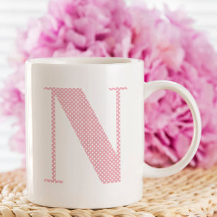Mug Monogramme à points de polka rose et blanc