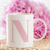 Mug Monogramme à points de polka rose et blanc