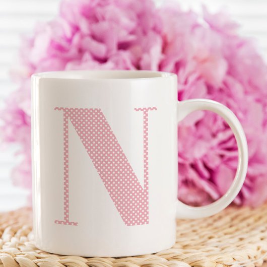 Mug Monogramme à points de polka rose et blanc