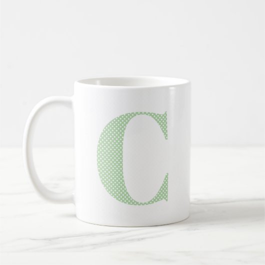 Mug Monogramme à points de polka vert pâle et blanc (Gauche)