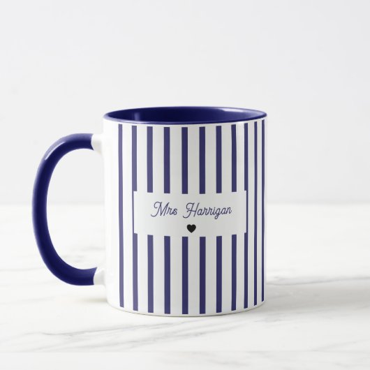 Mug Monogramme à rayures bleu marine (Gauche)