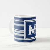 Mug Monogramme à rayures bleues et blanches (Devant gauche)