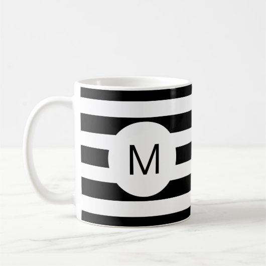 Mug Monogramme à rayures noir et blanc (couleur person (Gauche)