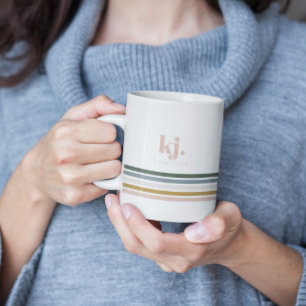 Mug Monogramme à rayures rétro chic