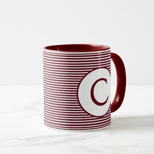 Mug Monogramme à rayures rouges de marron (Devant droit)
