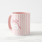 Mug Monogramme à ruban rayé rose (Devant gauche)