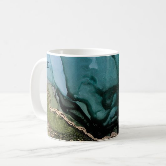 Mug Monogramme Abstrait Black Turquoise Gold Coffee Mu (Devant gauche)