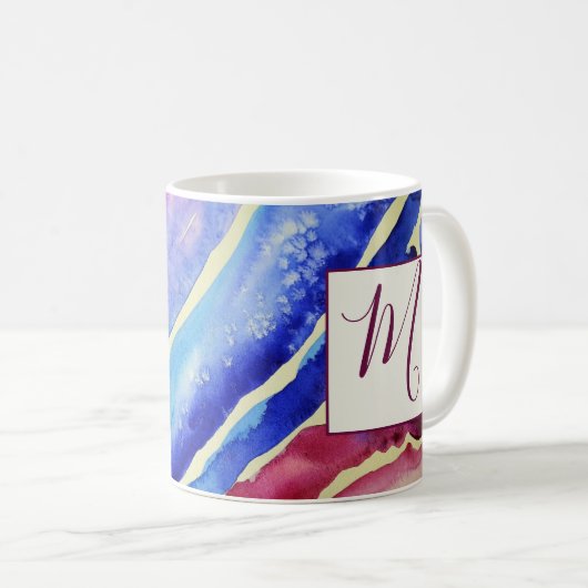 Mug Monogramme Abstrait bleu rose (Devant droit)