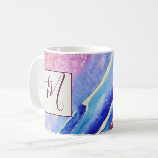Mug Monogramme Abstrait bleu rose (Devant gauche)