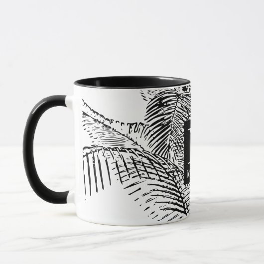 Mug Monogramme Abstrait Feuille noir et blanc Palm Tre (Gauche)