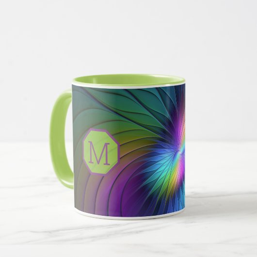 Mug Monogramme Abstrait Fractal Coloré Et Bleu (Devant gauche)