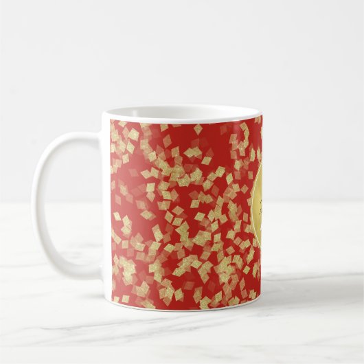 Mug Monogramme Abstrait Glitzy Rouge Or (Gauche)