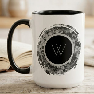 Mug Monogramme Abstrait Monochrome à Coup de Pinceau