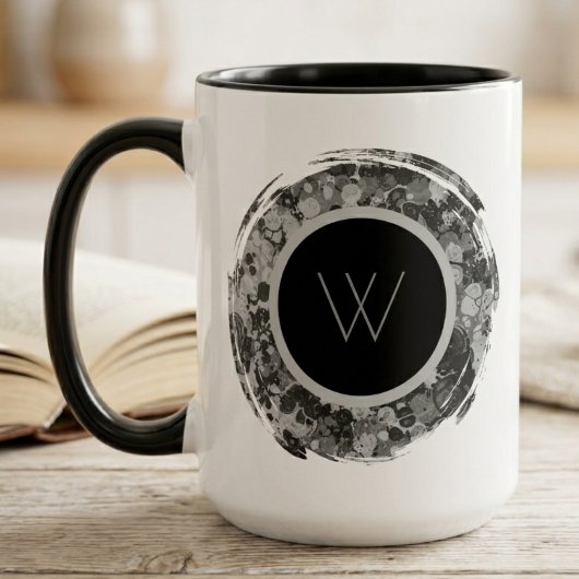 Mug Monogramme Abstrait Monochrome à Coup de Pinceau