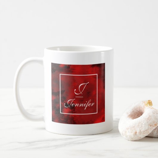 Mug Monogramme Abstrait noir et rouge moderne (Avec donut)
