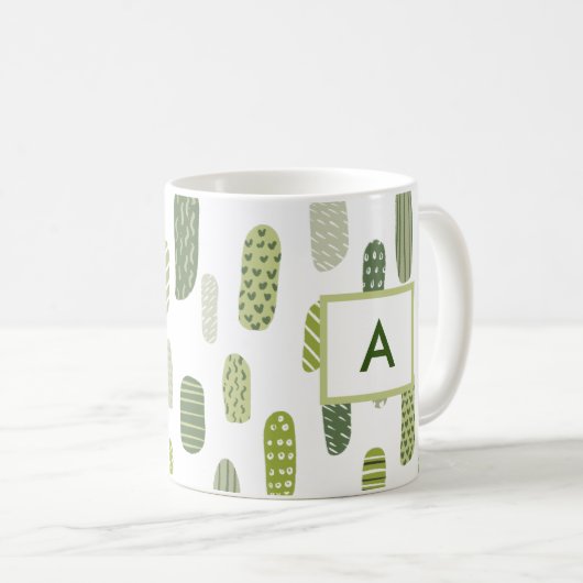Mug Monogramme Abstrait Pastel Vert (Devant droit)