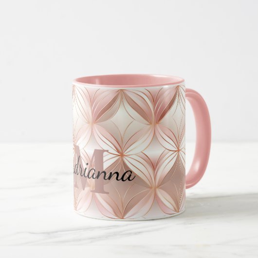 Mug Monogramme Abstrait rose rose rose rose fusée (Devant droit)