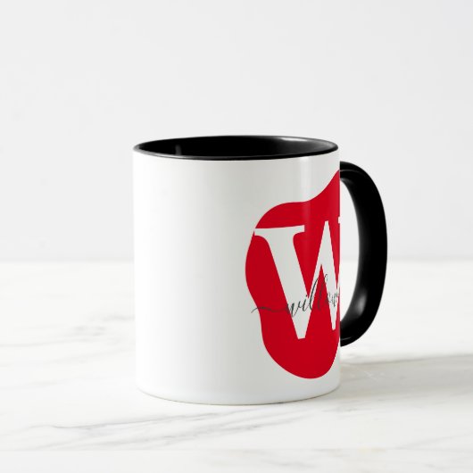 Mug Monogramme Abstrait rouge personnalisé à couche mo (Devant droit)