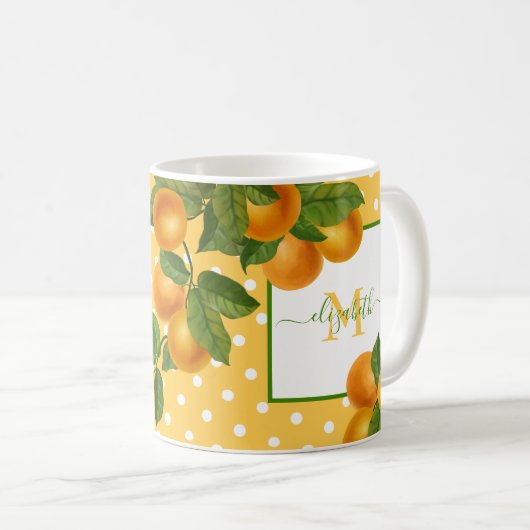Mug Monogramme agrumes oranges aquarelles points rusti (Devant droit)