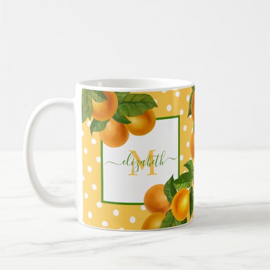 Mug Monogramme agrumes oranges aquarelles points rusti (Gauche)