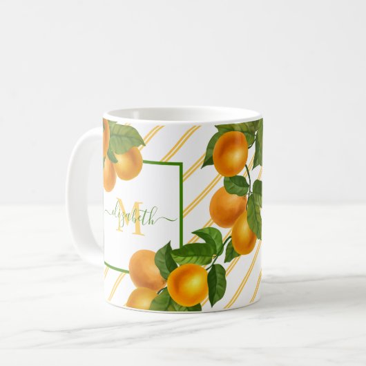 Mug Monogramme agrumes oranges aquarelles rayures rust (Devant gauche)