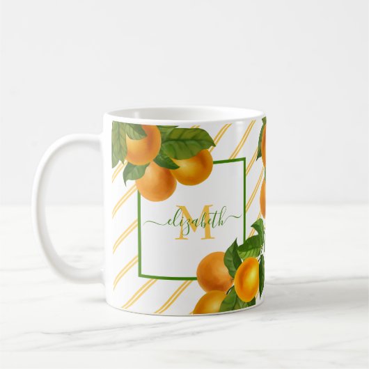 Mug Monogramme agrumes oranges aquarelles rayures rust (Gauche)