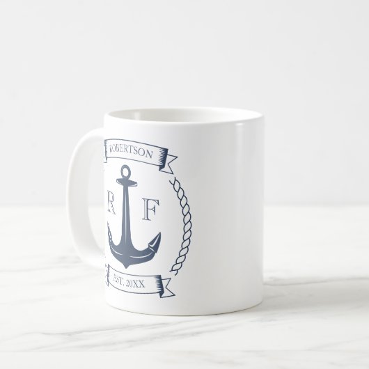 Mug Monogramme Ancre nautique (Devant gauche)