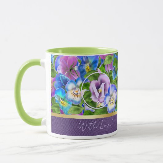 Mug Monogramme Anniversaire Pansy Violet Fleurs Aquare (Gauche)