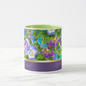 Mug Monogramme Anniversaire Pansy Violet Fleurs Aquare (Centre)