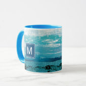 Mug Monogramme | Aquarelle bleu Sapphire (Devant gauche)