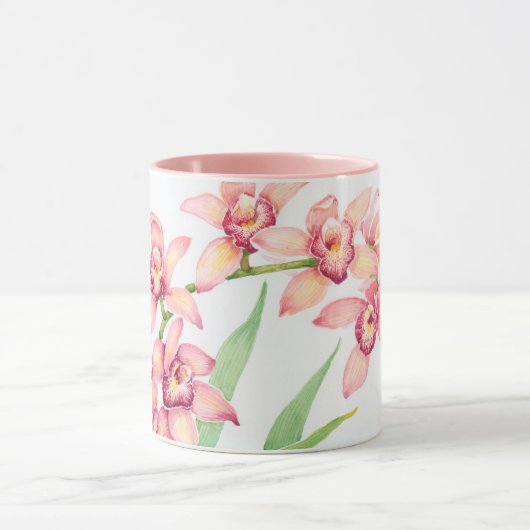 Mug Monogramme | Aquarelle Fleurs roses (Centre)