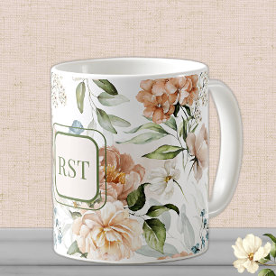 Mug Monogramme Aquarelle Floral 11 oz. Classique