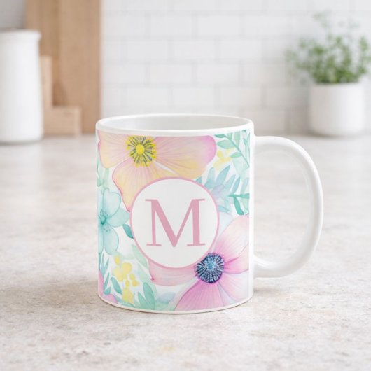 Mug Monogramme aquarelle floral printemps doux