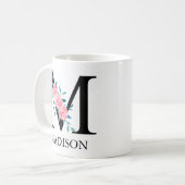 Mug Monogramme Aquarelle Lettre Unique Personnalisée M (Devant gauche)