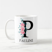 Mug Monogramme Aquarelle Lettre Unique Personnalisée P (Gauche)