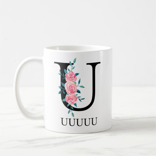 Mug Monogramme Aquarelle Lettre Unique Personnalisée U (Gauche)
