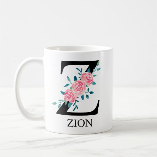 Mug Monogramme Aquarelle Lettre Unique Personnalisée Z (Gauche)