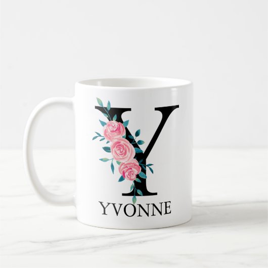 Mug Monogramme Aquarelle Lettre Y Personnalisée Simple (Gauche)