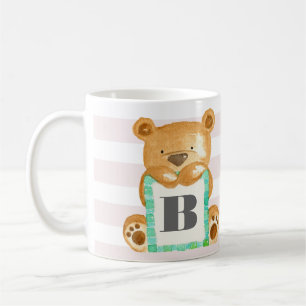 Mug Monogramme Aquarelle Ours en peluche Musique perso