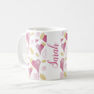 Mug Monogramme aquarelle rose Couronne cœur