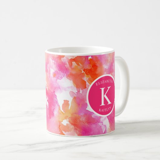 Mug Monogramme Aquarelle rose orange Abstrait (Devant droit)
