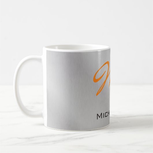 Mug Monogramme argenté gris orange tendance (Gauche)