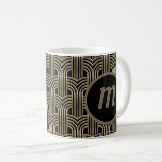 Mug Monogramme Art Déco Noir (Devant droit)