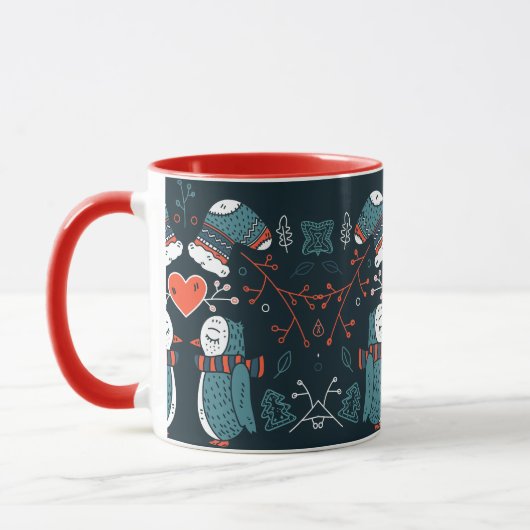 Mug Monogramme Art folklorique Noël Chouettes bleues A (Gauche)