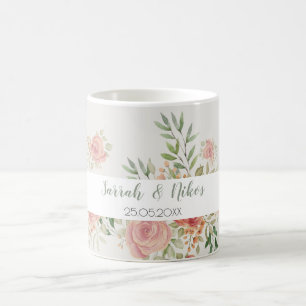 Mug Monogramme artistique aquarelle de rosier