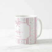 Mug Monogramme au nœud coquette floral rose vintage (Devant droit)